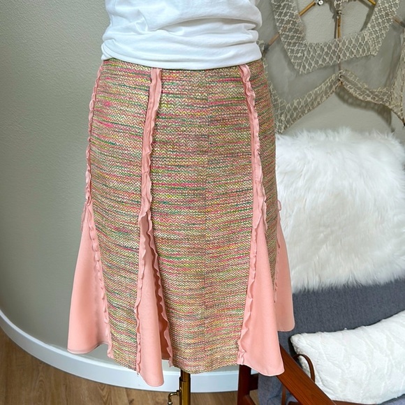 BCBG Maxazria pink silk tweed flutter A line swing skirt - Picture 1 of 10